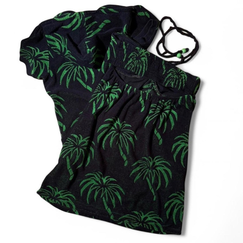 Y2K Juicy Couture terrycloth set navy and green palm tree print small - Picture 2 of 5